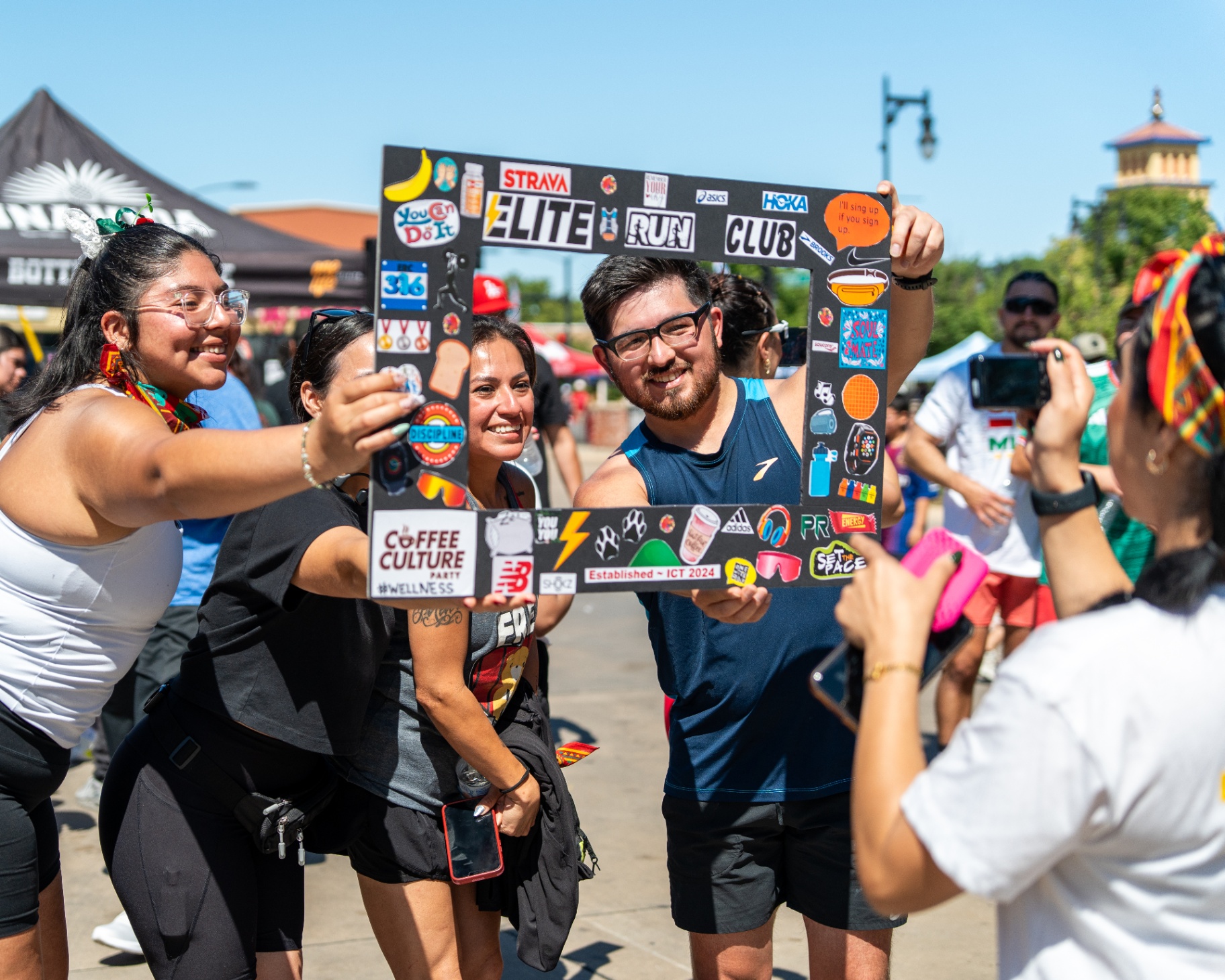 Runners celebrating together