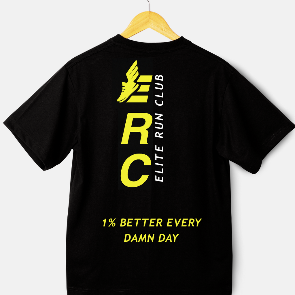 Elite Run Club Vertical Logo Tee – Black/Neon Yellow
