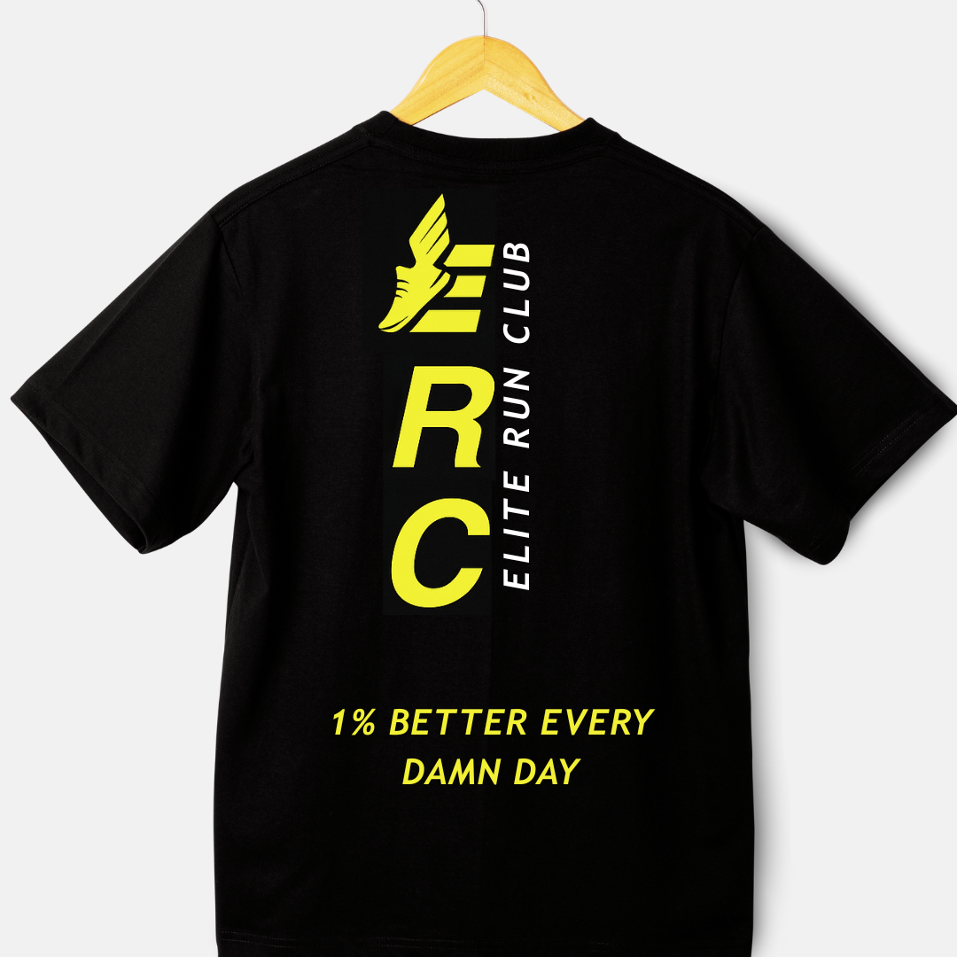 Elite Run Club Vertical Logo Tee – Black/Neon Yellow