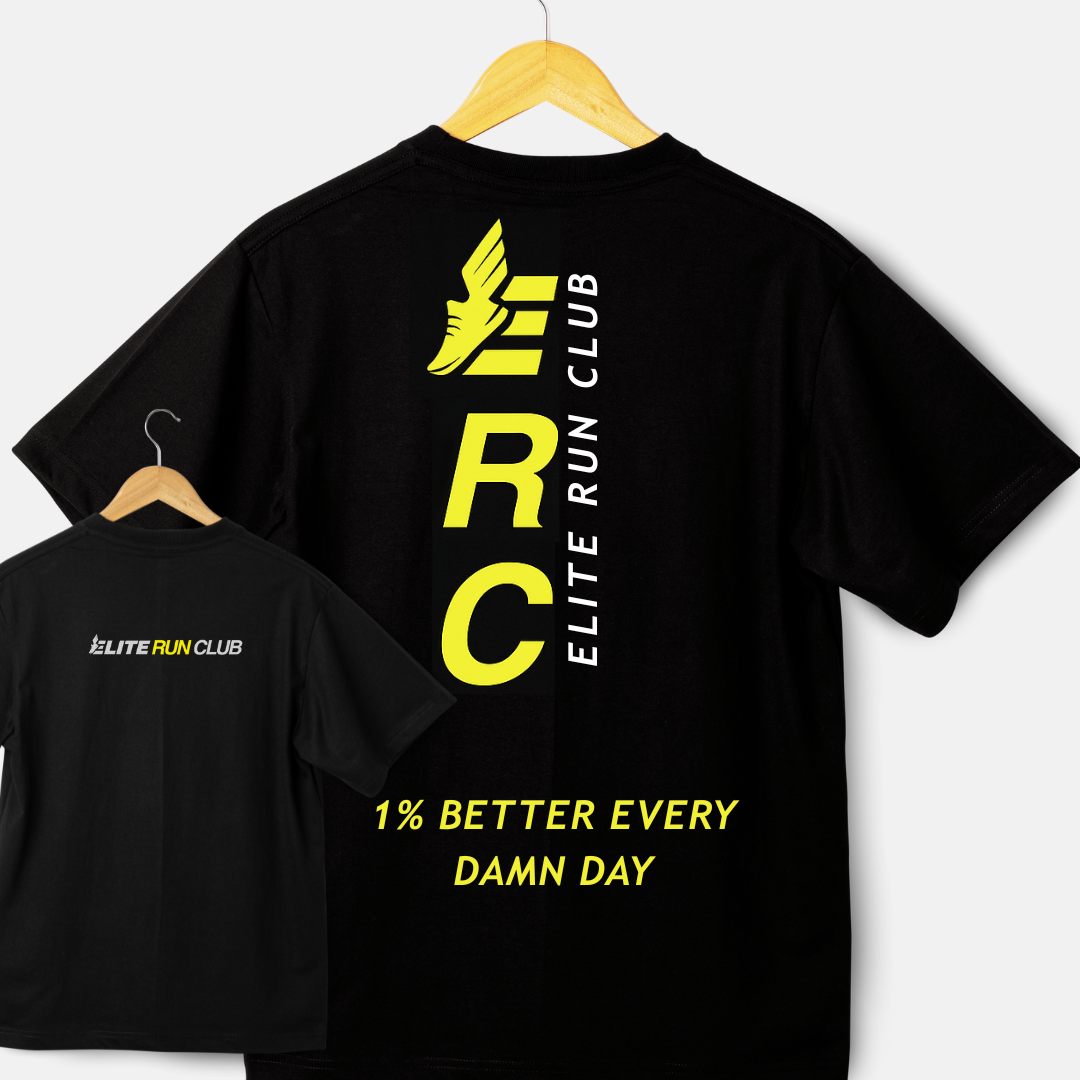 Elite Run Club Vertical Logo Tee – Black/Neon Yellow